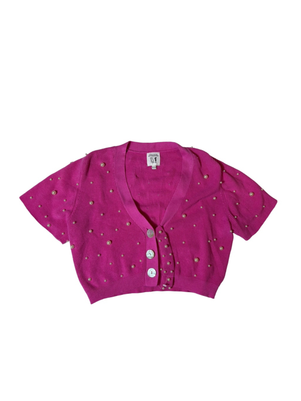 Fashion Brand Company Pearl Beaded Pink Cropped Cardigan S/M Penelope Gazin